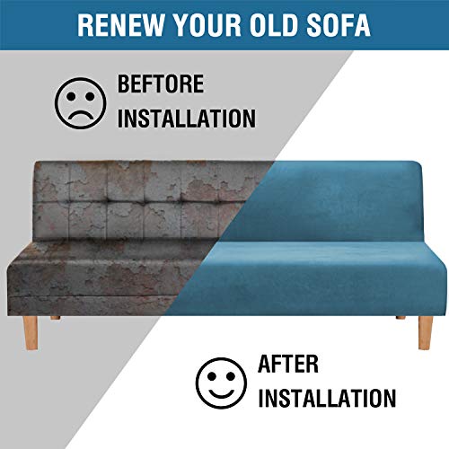Real Velvet Futon Cover Armless Sofa Covers Sofa Bed Covers Stretch Futon Couch Cover Sofa Slipcover Furniture Protector Feature Thick Soft Cozy Velvet Fabric Form Fitted Stay In Place, Peacock Blue #TOP3