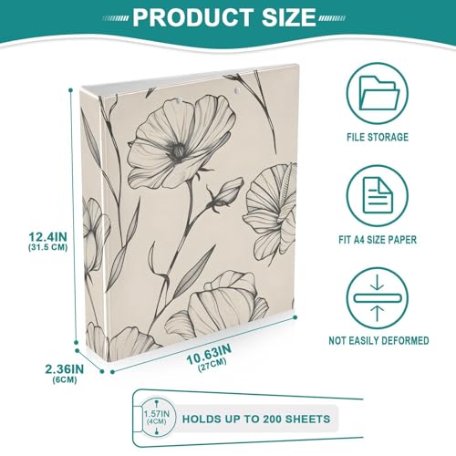 Image of 3 Ring Binder Floral 1.5 inch Binders Three Ring Binders with Clipboard