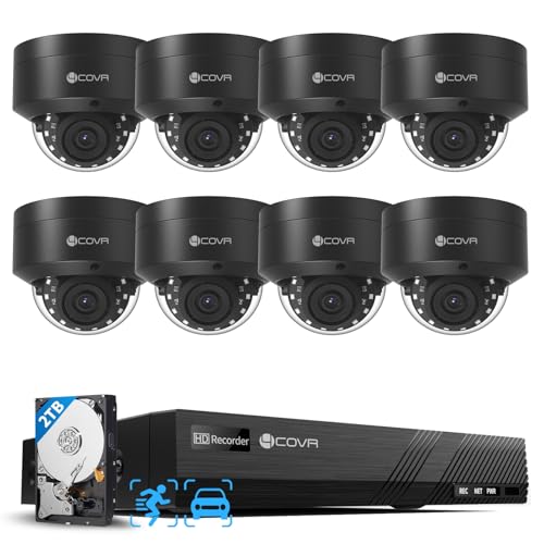 Image of 4COVR 4K PoE Security Camera System, 8X 8MP IK10 Vandal-Proof IP67 Dome PoE IP Camera, 8CH NVR 2TB HDD, AI Human Vehicle Detection & IR Night Vision, 24 /7 Home Outdoor Recording, LY54AB8M0808