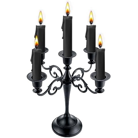Viscacha Metal Candle Holder，5 Arms Pure Black Candle Holders for Pillar Candles（10.6 inch Tall Candlestick Holders, for 1/2-1 inch Taper Candles Diameter Each）,Candelabra Decoration Cover