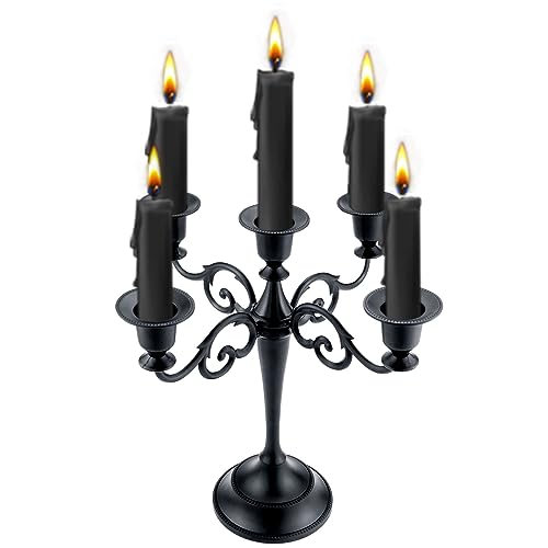 Viscacha Metal Candle Holder，5 Arms Pure Black Candle Holders for Pillar Candles（10.6 inch Tall...