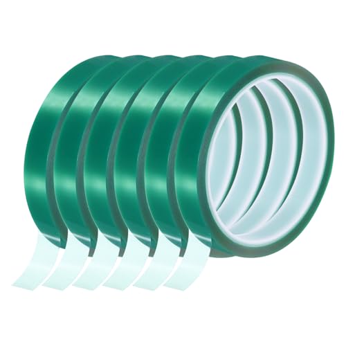 Image of uxcell Green Heat Tape, 6 Rolls 18mmx33m 108ft High Temperature Heat Resistant Tape for Sublimation,Heat Vinyl Press,Heat Transfer, Circuit Board, No Residue