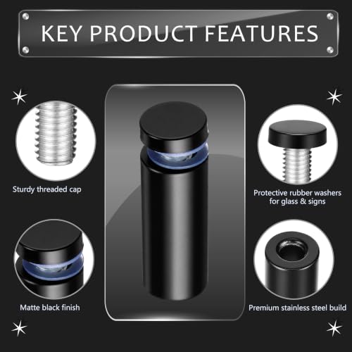 Image of Pelopy 12 Pcs Sign Standoff Screws Advertising Screws Stainless Steel Wall Standoff Mounts Glass Acrylic Nail (3 /4 x 2 Inch,Black)