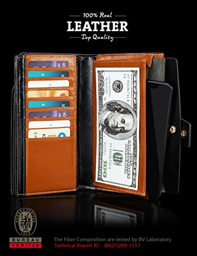 Demon&Hunter Women's RFID Blocking Large Capacity Luxury Wax Genuine Leather Purse Wallet DZA20832