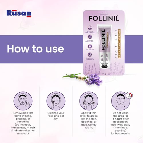 Image of Rusan Follinil Hair Retardant Cream 30g - Delays Hair Growth | Eflornithine Hydrochloride Cream | Pain-Free Non-Greasy & Easy to Use