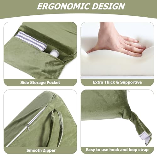 Image of Lucky Monet 5PCS Velvet Glider Rocker Replacement Cushions, Thickened & Supportive Rocking Chair Cushion Set with 29.5 Inch High Backrest & Storage Pockets, for Indoor Nursery Glider & Ottoman, Green
