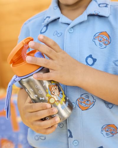 Image of Skip Hop x Blippi Toddler Stainless Steel Water Bottle, BPA-Free Toddler Water Bottle with Pop-Up Lid & Flexible Straw Holds 12oz. Age 12m+