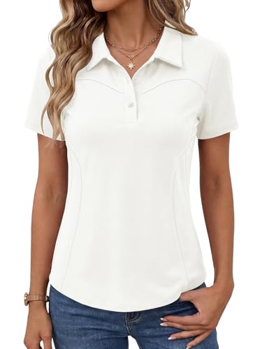 IECCP Golf Polo Shirts for Women Collared Short Sleeve Quick Dry Lightweight Moisture Wicking T-Shirt Summer Work Casual Gym Tops with 3-Button 2026 (White,S)