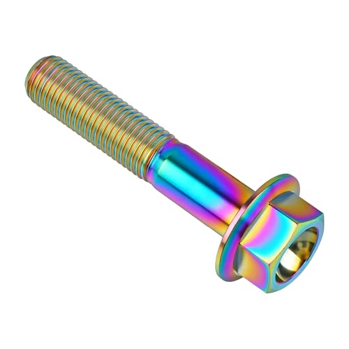 Image of Ti Screws M10 x 20 25 30 35 40 45 50 55 60 65 70 75 80 90 100mm 1.25 Pitch Titanium Flange Hex Bolt Pack of 4 (Rainbow, M10x55mm)
