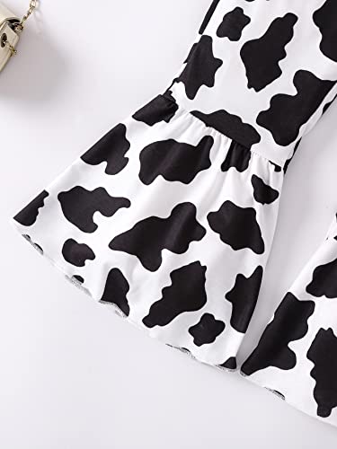 Image of WDIRARA Toddler Girl's 2 Piece Graphic Short Sleeve Tee and Cow Print Flare Pants Set