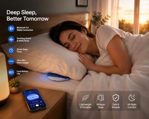 Image of Bluetooth Sleep Pillow Speaker with Soft Fabric Surface, Wireless White Noise Audio Speaker, USB Charging Port and Control Buttons for Bedside, Relaxation and Travel