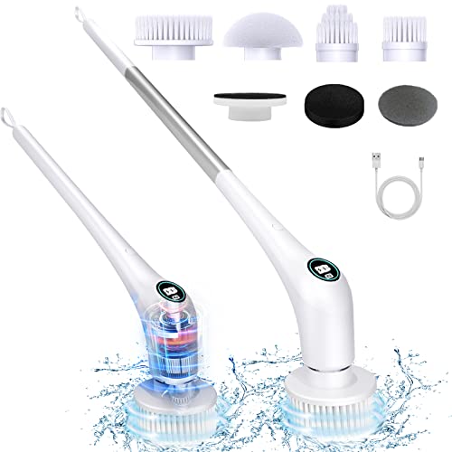 Electric Spin Scrubber,Cordless Power Scrubber,Shower Scrubber for Cleaning,Power Spinning Scrub Brush with Long Handle and 6 Replaceable Brush Heads for Bathroom,Tile, Tub,Kitchen,Floor