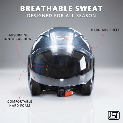 Image of Cortex TRIGER Half Face Helmet Glossy Finish with Scratch Resistant Polycarbonate Visor, Hard ABS Shell Helmet for Men and Women | Clear Visor, Lightweight