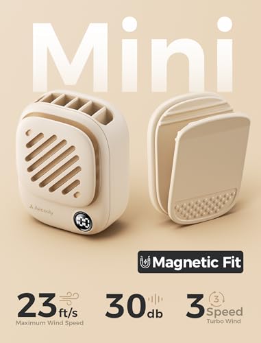 Image of Aecooly Magnetic Clip On Fan, Mini Portable Neck Fan, Mighty Waist Fans, Light Hat Fans, Hands Free USB Rechargeable [10H Max Cooling Time], Personal Battery Powered for Travel, Gifts for Women -Beige