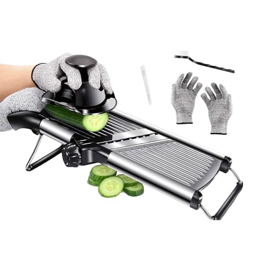 Rebanadora De Mandolina Ajustable Mandolina De Cocina Profesional Corta Patatas Mandolina De Cocina Cortador De Verduras Para Corte Juliana. Con Guantes A Prueba De Corte