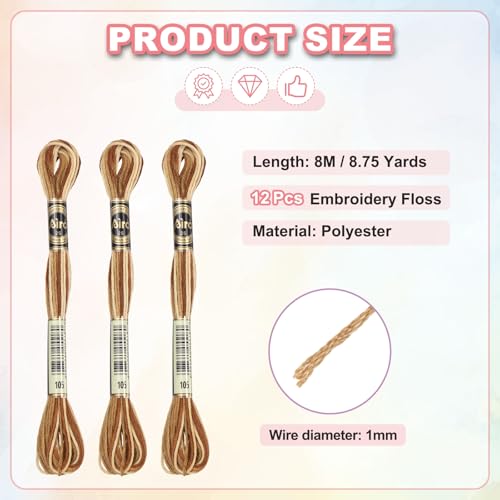 Image of PATIKIL 12 Skeins Embroidery Floss, Polyester Embroidery Threads Bracelets String for Cross-Stitch Hand Embroidery, Brown