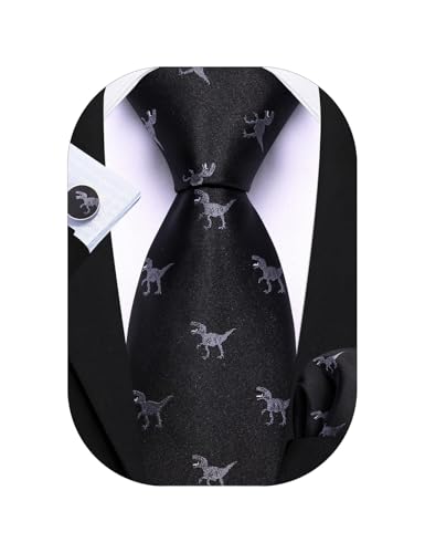 Image of Barry.Wang Man Tie Sets Skull Ties Animal Extra Long Necktie Silk Woven Handkerchief Cufflinks Festival Party Gift