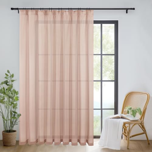 DWCN Voile Gardinen mit Kräuselband Transparent Blush Rosa H 220 x B 300 cm – Ansicht 1
