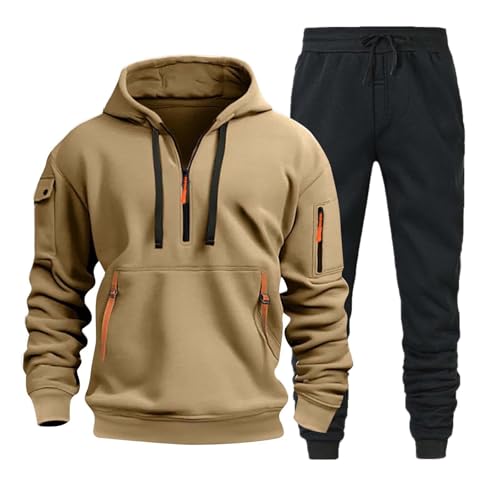 Generico Chándal para hombre deportivo de forro polar, sudaderas con capucha y pantalones, gimnasio, jogging, transpirable, ropa de calle, ligera, conjunto Tracksuit Y2k con bolsillos completo para