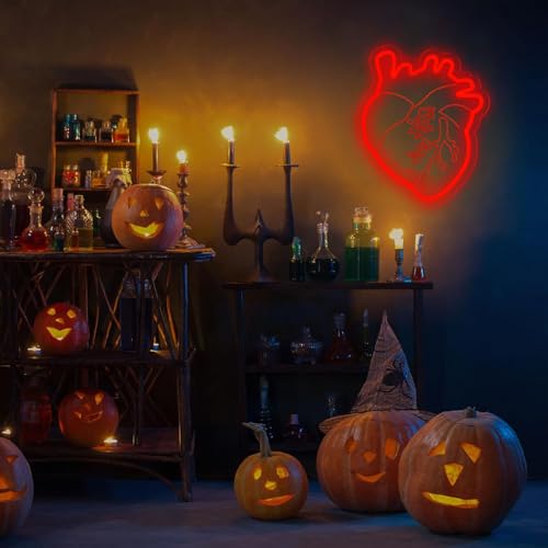 Image of Human Heart Neon Sign for Wall Decor, Led Red Dimmable Heart Neon Light for Man Cave Home Bar Bistro Club Cafe Game Room Bedroom Birthday Party Gifts