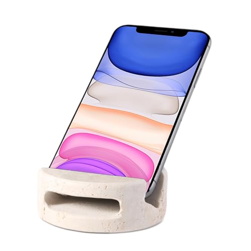 Soporte de mármol Koville redondo para celular y tableta en mesita de noche