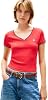 Camiseta de algodón de cuello V acanalado de manga corta para mujer, ajuste slim 2