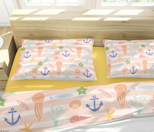 Parure de lit poisson et coquillages de taille Queen à impression corail - 4