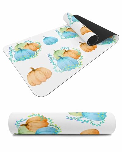 Debedcor Heat Proof Table Pads Waterproof Decorative, Fall Blue Pumpkin Non-Slip Table Countertop Protector, Autumn Thanksgiving Watercolor Insulation Mat for Dining Room, 48 x 12 Inches