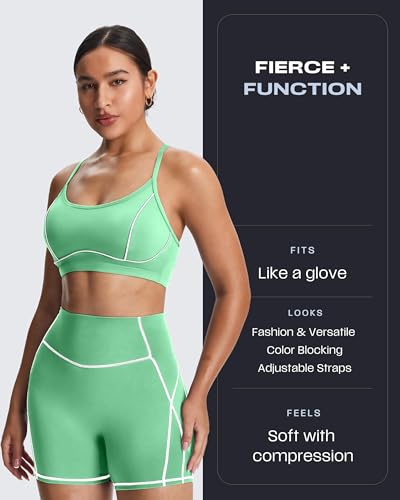 Image of Aoxjox Lexi Lined Sports Bra | color blocking, adjustable straps, women's workout fitness training gym yoga crop tank, moisture-wicking