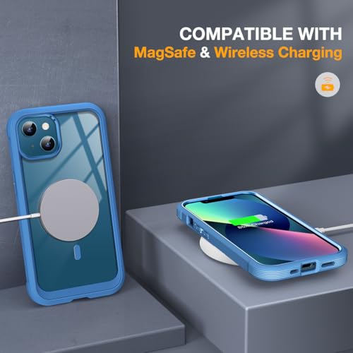 Image of Miracase for iPhone 13 Case 6.1'', [Bubble Free] Full-Body Bumper Phone case with Built-in Full Glass Screen,No Gap,Compatible with MagSafe,Blue