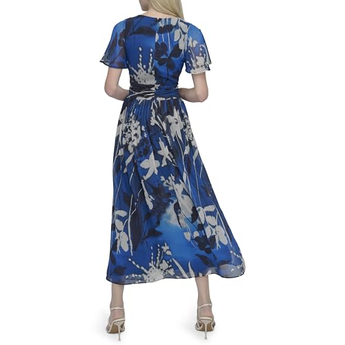 DKNY Women's Short Sleeve Surplice Neck Ruched Drawstring Waist Maxi Dress4