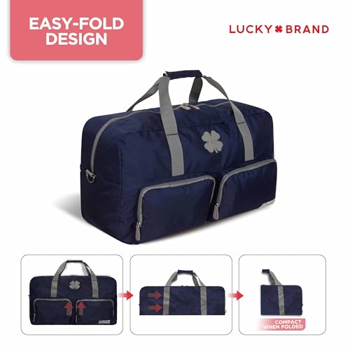 Image of Lucky Brand Unisex Adult Large Duffle Adjustable Shoulder Strap Foldable Overnight Weekender Bag, Navy, 65L, Sports