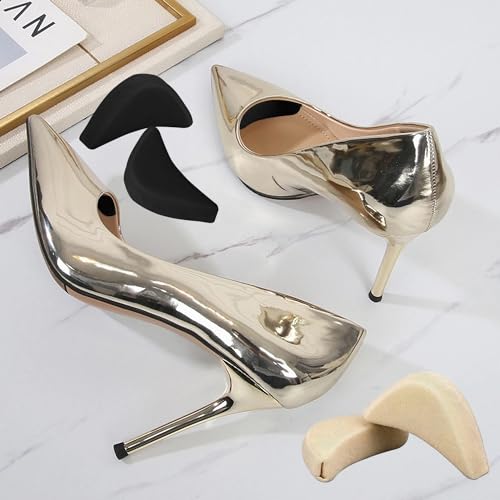 Image of Shoe Filler Inserts 5 Pairs Toe Cushion Fillers Loose Shoes Foam Toe Filler to Make Big Shoes Fit Half-Size Insoles Adjust Shoe for High Heels Dress Shoes Boots (Black and Beige)