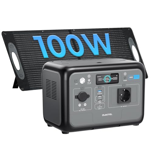 OUKITEL P800 Estación de Energía Portátil 800W con Panel 100W, Generador Solar con Batería Lifepo4 de 512 Wh, Generador con Salidas USB A Y C, Potencia Máxima de 1600 W, Carga Rápida, Portátil 6 Kg
