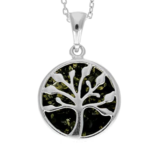 Pendentif arbre de vie ambre et argent 925 anti-ternissement pour peau sensible GL2031