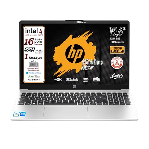 HP 250 G10 Notebook portatile, Ram 16Gb, SSD 1Tb, Display FullHD 15.6, Cpu Intel N100 4Core fino a 3,4 GHz, tastiera retroilluminata, Win 11 Pro, 3 anni di garanzia, pronto All'uso, Italia