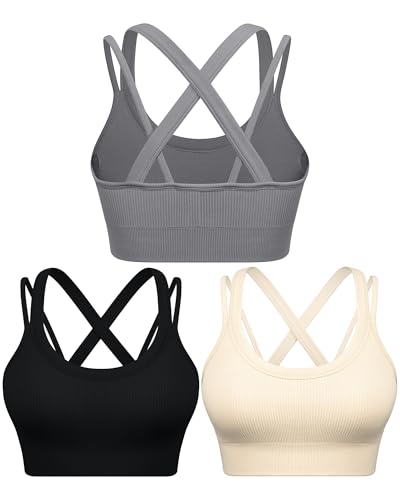 Image of WANAYOU High Support Sports Bras for Women Cross Back Workout Sports Bra | High Impact, No Bounce, Compression, Criss Cross Back, Gym, Athletic, Running, Removable Pads, Ribbed, Moisture Wicking