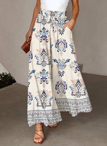 Image of Dokotoo Pants for Women Casual Elastic Waist Wide Leg Pants with Pockets