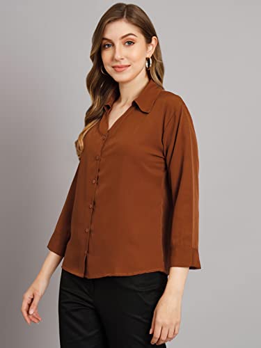 Image of FUNDAY FASHION Women's Crepe Regular Fit Solid V Collered Casual Shirt
