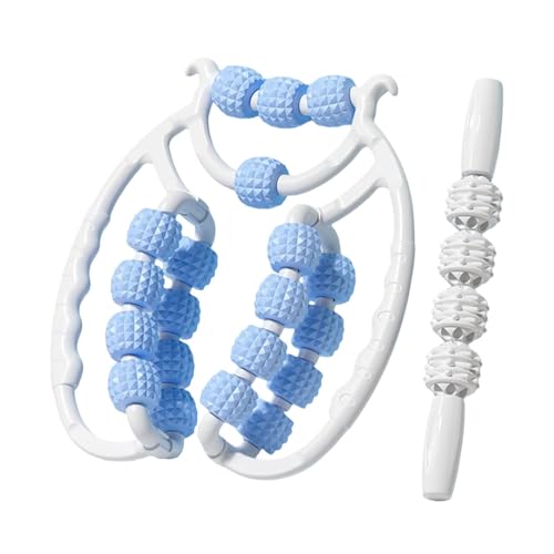 Menolana 20 Wheels Massage Roller Manual Elastic Multipurpose Portable Muscle Relaxation Roller with Massage Stick for Back Arms Thigh, Blue