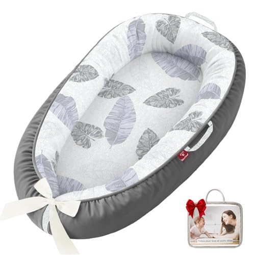 Image of Baby Lounger - 100% Cotton Baby Lounger for Newborn with Lounger Cover, Portable Baby Nest for Home and Travel, Waterproof Lining, Newborn Babies Essentials Gifts
