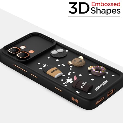 Image of Pikkme Back Cover for Infinix Note Edge 5G | 3D Bear Silicone Cute & Fun Coffee Cartoon | Full Body Protection Bumper Case (Black)