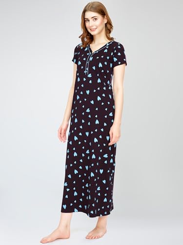 Image of ZEYO Women's Cotton Heart Printed Maxi Long Nighty for Women Stylish 5830