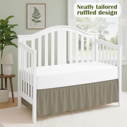 Image of Luxury Crib Bed Skirt 28 inch x 52 inch with 14 Inch Drop Soft & Breathable Dust Ruffle Fits Standard Crib and Toddler Bed Nursery Microfiber Fabric Ruffle Bed Skirt for Baby Boys or Girls Taupe Solid