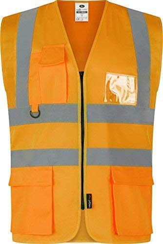 Traega TWC04 Hi Vis Visibility Safety Executive Vest Waistcoat Jacket Pockets (4XL, Hi Vis Orange)