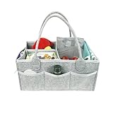 Baby Diaper Caddy Organizer, Felt Storage Basket with Handles, Gray, Rectangular, 15 x 9 x 7 Inches, 3 Compartments, Lightweight, Tabletop Mount