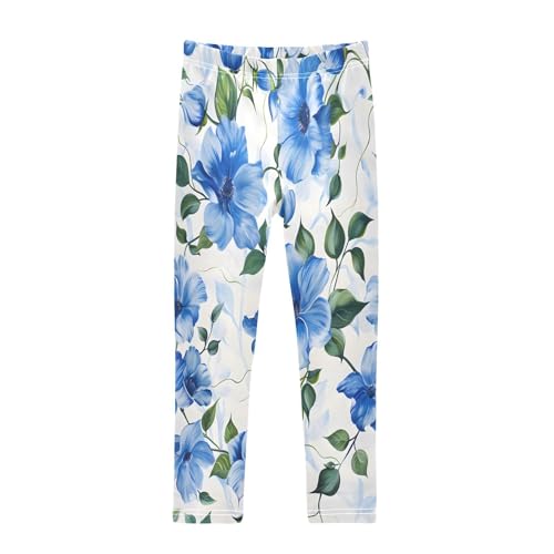 Bolaz Toddler Girls Leggings Printed Yoga Pants Leggings Blue Flowers for Kids
