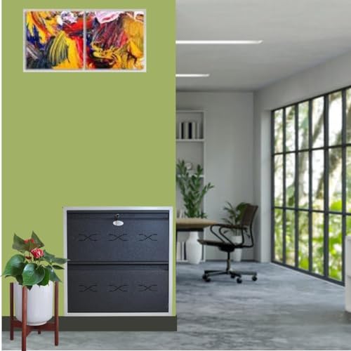 Image of I Metal Shoe Rack I Slim and Wall Mounted I 2 Shelves (Grey Colour) I Coad LC 2L-02 GR I Height 30 Inches, Width 29 Inches, Depth 5.5 Inches I 3 Years Warranty.