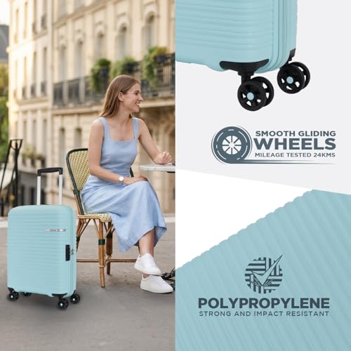 Image of American Tourister Liftoff+ | Small Size Cabin Trolley Bag (55 cm) for Travel | 360 8 Wheel Travel Luggage | Hard Case Polypropylene (PP) Suitcase | Mounted TSA Lock | Spa Blue