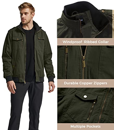 Wantdo Men's Military Cotton Stand Collar Windbreaker Jacket Medium Army Green #TOP5